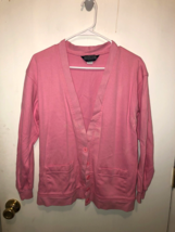 Vintage Lands End Womens SZ Medium Pink Grandpa Button Front Cardigan Sweater - £8.13 GBP