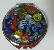Vintage Silver-tone Murano Millefiori Glass 2-Sided Mirrored Compact - $26.24