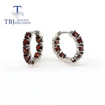New 925 Sterling silver natural gemstone round 4.0garnet earrings fashion classi - £55.45 GBP