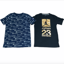 Lot of 2 Champion Nike Jordan Boys T-shirts Size M XL READ Logo Graphic Shirts - £21.57 GBP