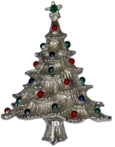 Gerrys Christmas Tree Pin Brooch Holiday Silver-Tone Rhinestone Star Top Vintage - £15.68 GBP