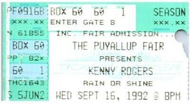 Kenny Rogers Concert Ticket Stub September 16 1992 Puyallup Washington - £19.46 GBP