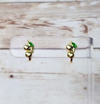 Vintage Screw On Earrings Dainty Small Gold Cherries with Green Leaf - £9.58 GBP