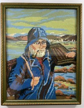 Vintage Permin Of Copenhagen Cross Stitch Fisherman Gloucester Framed 13 x 16.25 - $98.99