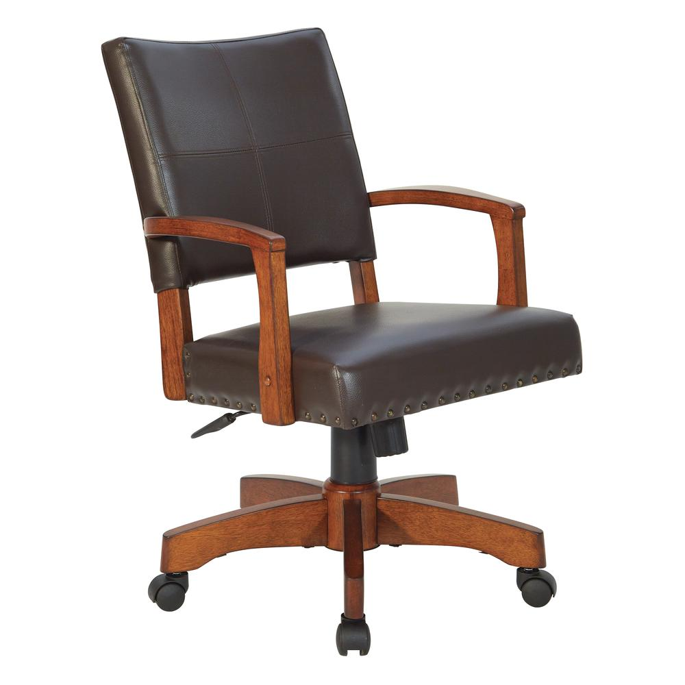 Deluxe Wood Bankers Chair in Espresso Faux Leather with Antique Bronze - £221.68 GBP