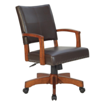 Deluxe Wood Bankers Chair in Espresso Faux Leather with Antique Bronze - $293.99