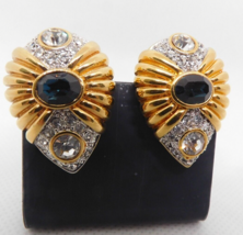 NOLAN MILLER Vintage ClipOn Earrings Blue Venus Gold Tone Glamour Collection EXC - £31.93 GBP