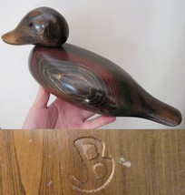 Vtg Signed Jb &quot;John Bundy&quot; Wood Duck Decoy Glass Eyes Swivel Head - £40.44 GBP