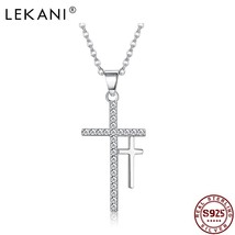 LEKANI 925 Sterling Silver Pendant Necklace Fashion Double Cross Set Diamond Pen - £18.14 GBP