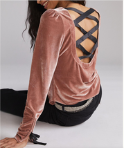 Anthropologie Strappy Open-Back Velvet Top Shirt | Sz XS | Taupe &amp; Black - £36.82 GBP