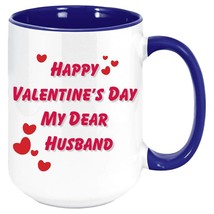 Happy Valentine&#39;s Day My Dear Husband- Coffee Mug, White with Colored Handles - £15.26 GBP