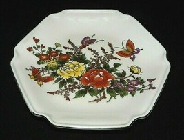 Otagiri Hexagon Plate with Flowers and Butterflies With Gold Trim Made in Japan - $19.99