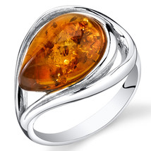 Sterling Silver Baltic Amber Tear Drop Ring - £70.35 GBP+