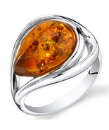 Sterling Silver Baltic Amber Tear Drop Ring - £70.62 GBP+