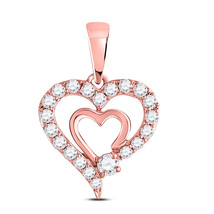 10kt Rose Gold Womens Round Diamond Double Heart Pendant 1/4 Cttw - £286.59 GBP
