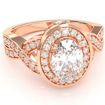 Three Stone White Topaz Diamond Peekaboo Halo Engagement Ring In 14k Rose Gold - £638.68 GBP