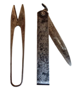 Antique Signed Japanese Forged Steal Thread Scissors and Folding Knife - £47.44 GBP
