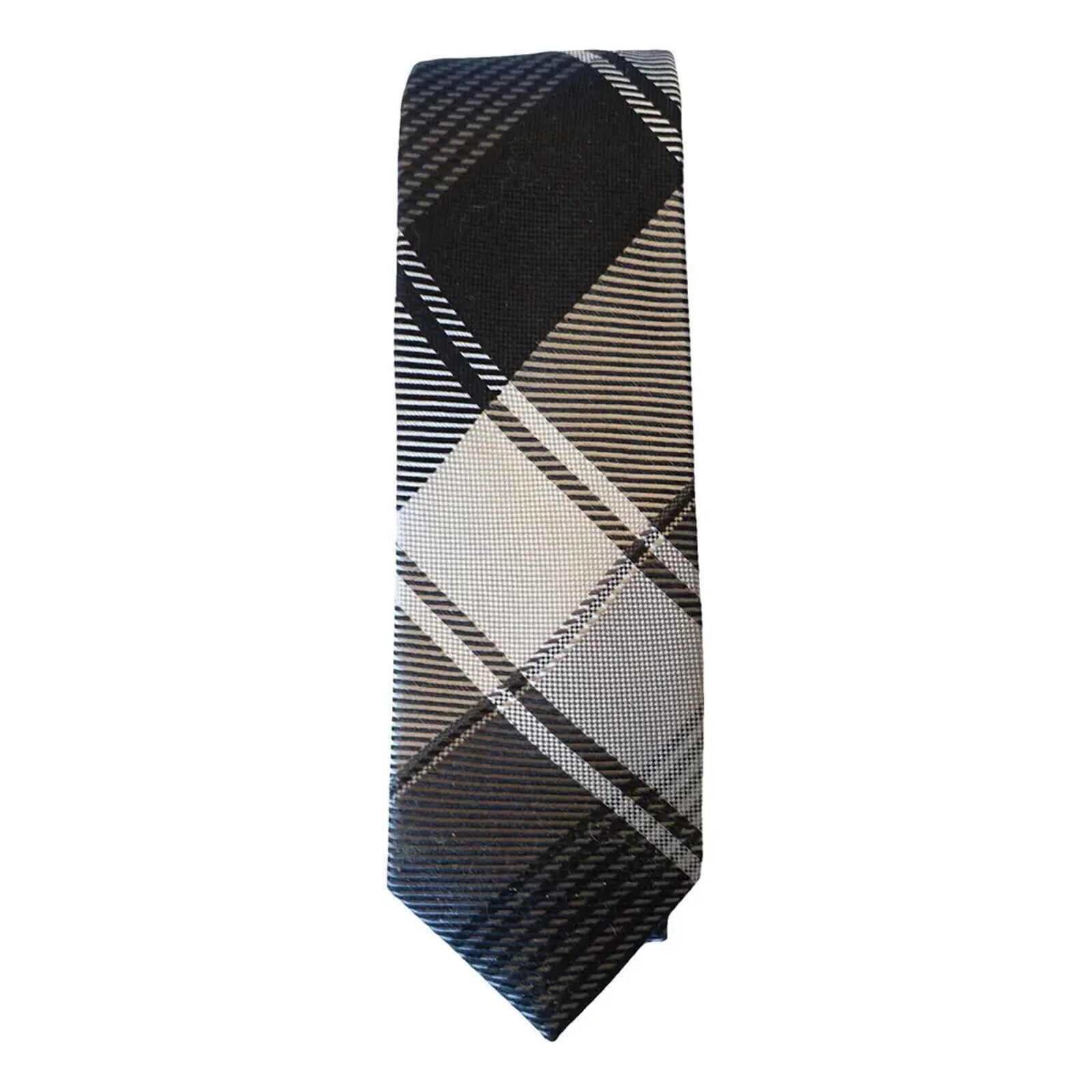 KENNETH COLE REACTION Black Gray Cord Plaid Silk Slim Tie - $19.99