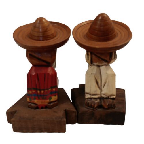 Primary image for Mexican Siesta Sleeping Man & Woman Vtg Shelf Sitters Handcarved Wood READ  