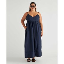 Quince Womens 100% Organic Cotton Sleeveless Maxi Dress Pockets Navy Blue XS - £42.41 GBP