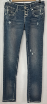Almost Famous Distressed Jeans Womens Low Rise Medium Wash Thick Stitch ... - $12.00