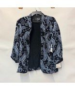 Alex Evenings Womens XL Black Blue Sparkle Open Front Jacket NWT K46 - $58.79