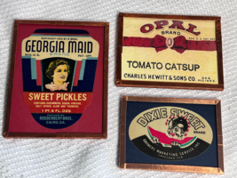 Lot Of 3 Original Antique Catsup Pickles Advertisements Framed Label Magnets - £23.94 GBP