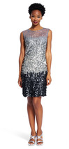 Adrianna Papell New Womens Sterling Fully Beaded Illusion Cocktail Dress 10 - $226.71