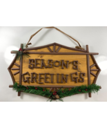 Christmas SEASONS GREETINGS Tiki Hut Polynesian Theme Wooden Hanging Sign - $81.22 CAD