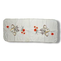Vintage Table Linen Hand Embroidered Table Runner Floral Mouse Sombrero 60&#39;s  - £18.04 GBP