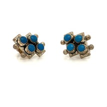 Vintage Sterling Native American Zuni Turquoise Petite Point Screw Back Earrings - £35.33 GBP