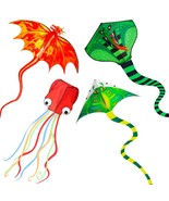 4 Pack Kites - Large Fire Dragon Kite Green Snake Kite Devil Fish Kite R... - £46.65 GBP