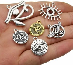 6 Eye of Horus Pendants Egyptian Charms Assorted Lot Antiqued Silver Gol... - £4.35 GBP