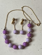 Vintage Demi Goldtone Chain w Light &amp; Dark Lavender Purple Round Plastic Beads - £10.31 GBP