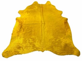 Dyed Yellow Cowhide Rug (longish hair) Size: 7x6.5 feet D-217 - $395.01