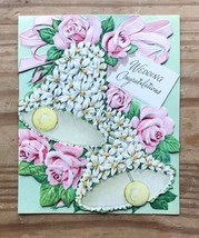 Ephemera Vintage Fairfield Wedding Greeting Card Textured Daisy Bells Pi... - $4.95