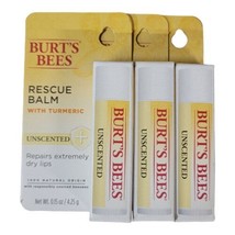 Burt&#39;s Bees 100% Natural Origin Rescue Lip Balm With Turmeric, Unscented, 3 CT - £12.19 GBP