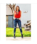 Lucky &amp; Blessedn Women&#39;s Mid Rise Ankle Skinny Dark Wash Distressed Jean... - $454.36 MXN