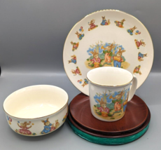 Vintage Easter Porcelain Child&#39;s 3 Pc Dish Set Pottery Made In Japan 199... - $23.85