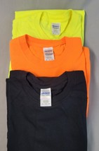 Gildan Lot 3 Mens T Shirts Black Bright Fluorescent Yellow Orange 2XL Po... - £8.89 GBP
