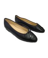 CHANEL Dark Gray Textured Leather Ballet Flats with Cap Toe &amp; Bow Size 3... - $815.00