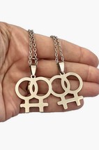 LGBTQI Lot Bundle of 2 Lesbian  Symbol Glyph Pendant  Silver Tone Chain Necklace - $14.73
