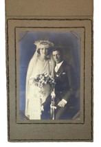 Antique Photo on Board Folder Wedding Portrait Young Couple ID&#39;d  Heltemes - £18.80 GBP