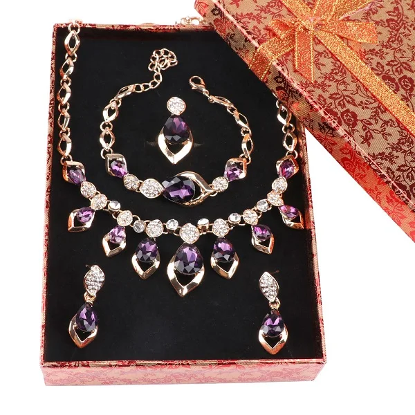 African Jewelry Set Gold Color Purple Zircon Austrian Crystal Women Wedding Neck - £27.95 GBP