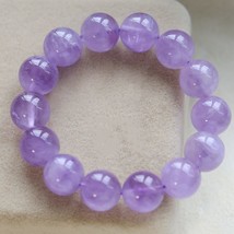 Natural Lavender Amethyst Quartz Bracelet 14mm Clear Round Beads Women Men Purpl - £54.93 GBP