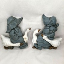 Vintage 1988 Homco Burwood Products Girl and Boy w/ Geese Wall Plaques 2... - $9.89