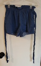Womens S Love Tree Vintage Blue Wash Belted Elastic Waist Denim Jean Shorts - £8.60 GBP