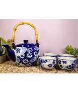 Chrysanthemum Autumn Colorful Large Floral Blooms 25oz Tea Pot With 4 Cu... - $51.95 CAD