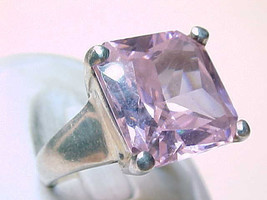 Vintage STERLING Ring with HUGE Pink Princess Cut Cubic Zirconia - Size ... - £47.95 GBP