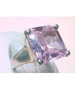 Vintage STERLING Ring with HUGE Pink Princess Cut Cubic Zirconia - Size ... - $60.00